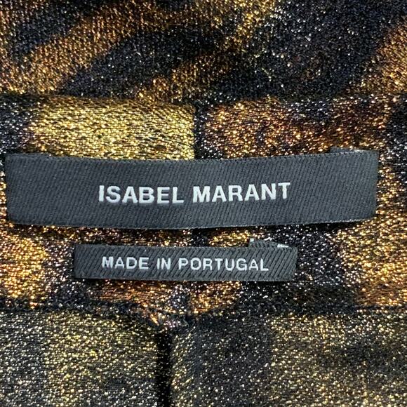 ISABEL MARANT Size S Brown Black Metallic Silk Blend Animal Print Dress Top - Picture 7 of 9